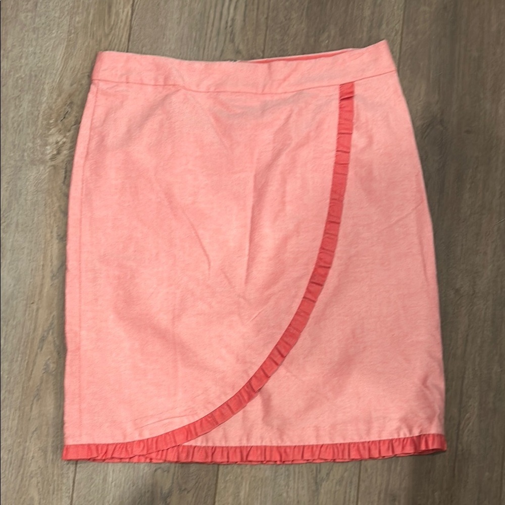 J. Crew Pink Coral Ruffle Trim Pencil Skirt